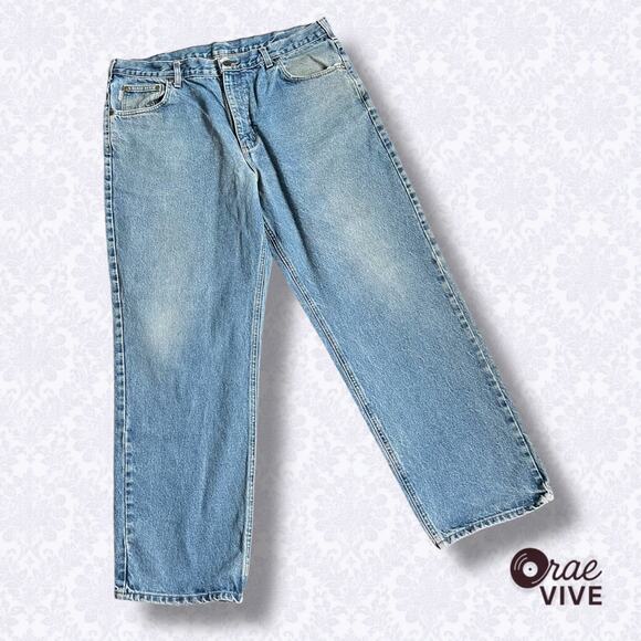 Men’s Carhartt Light Wash Denim Jeans, Size 38×32 (hand-measured, flat lay) - Picture 2 of 3